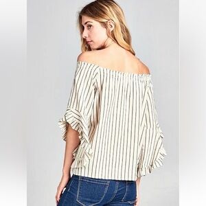 Ellison Cream Striped off the shoulder Cotton Blouse Size Medium